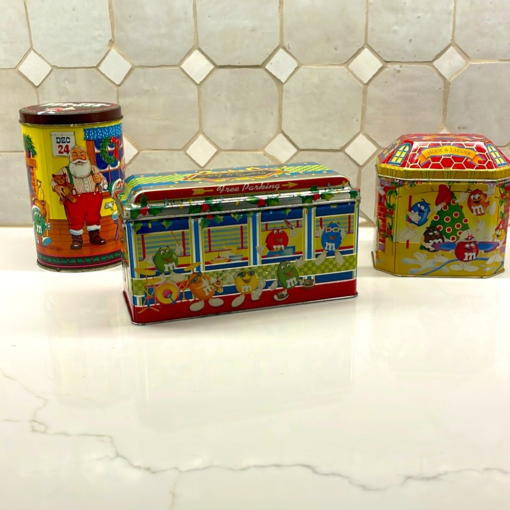 3 M&M Christmas tins